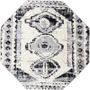 Black and White 7' 10 x 7' 10 Tagine Octagon Area Rug Durable 100% Polyester Modern Unique Easy Clean Carpet for Indoor Home Decor for Sale at Rug Engine