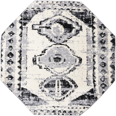 Black and White 7' 10 x 7' 10 Tagine Octagon Area Rug Durable 100% Polyester Modern Unique Easy Clean Carpet for Indoor Home Decor for Sale at Rug Engine