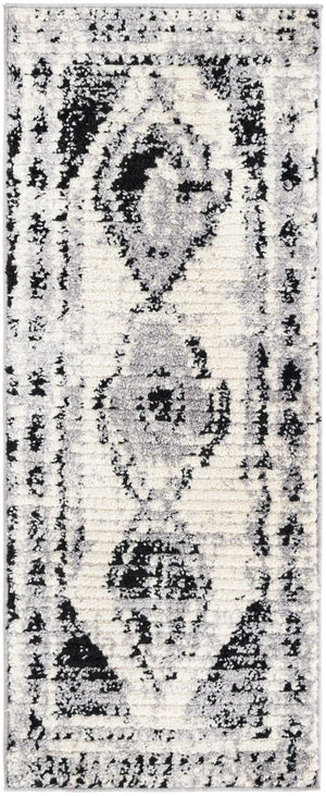Black and White 2' x 5' Tagine Runner Area Rug Durable 100% Polyester Modern Unique Easy Clean Carpet for Indoor Home Decor for Sale at Rug Engine