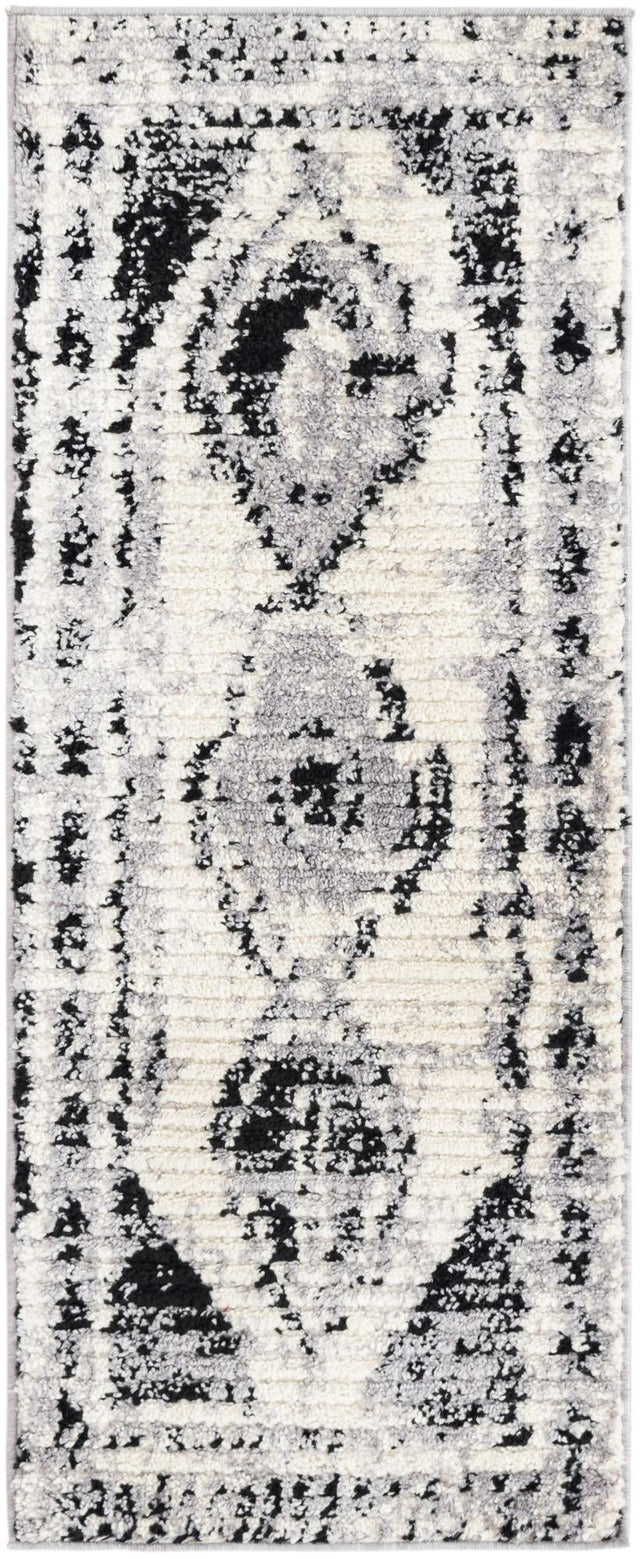 Black and White 2' x 5' Tagine Runner Area Rug Durable 100% Polyester Modern Unique Easy Clean Carpet for Indoor Home Decor for Sale at Rug Engine