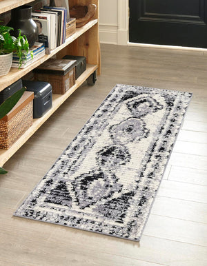 Black and White 2' 7 x 12' Tagine Runner Area Rug Durable 100% Polyester Modern Unique Easy Clean Carpet for Indoor Home Decor for Sale at Rug Engine