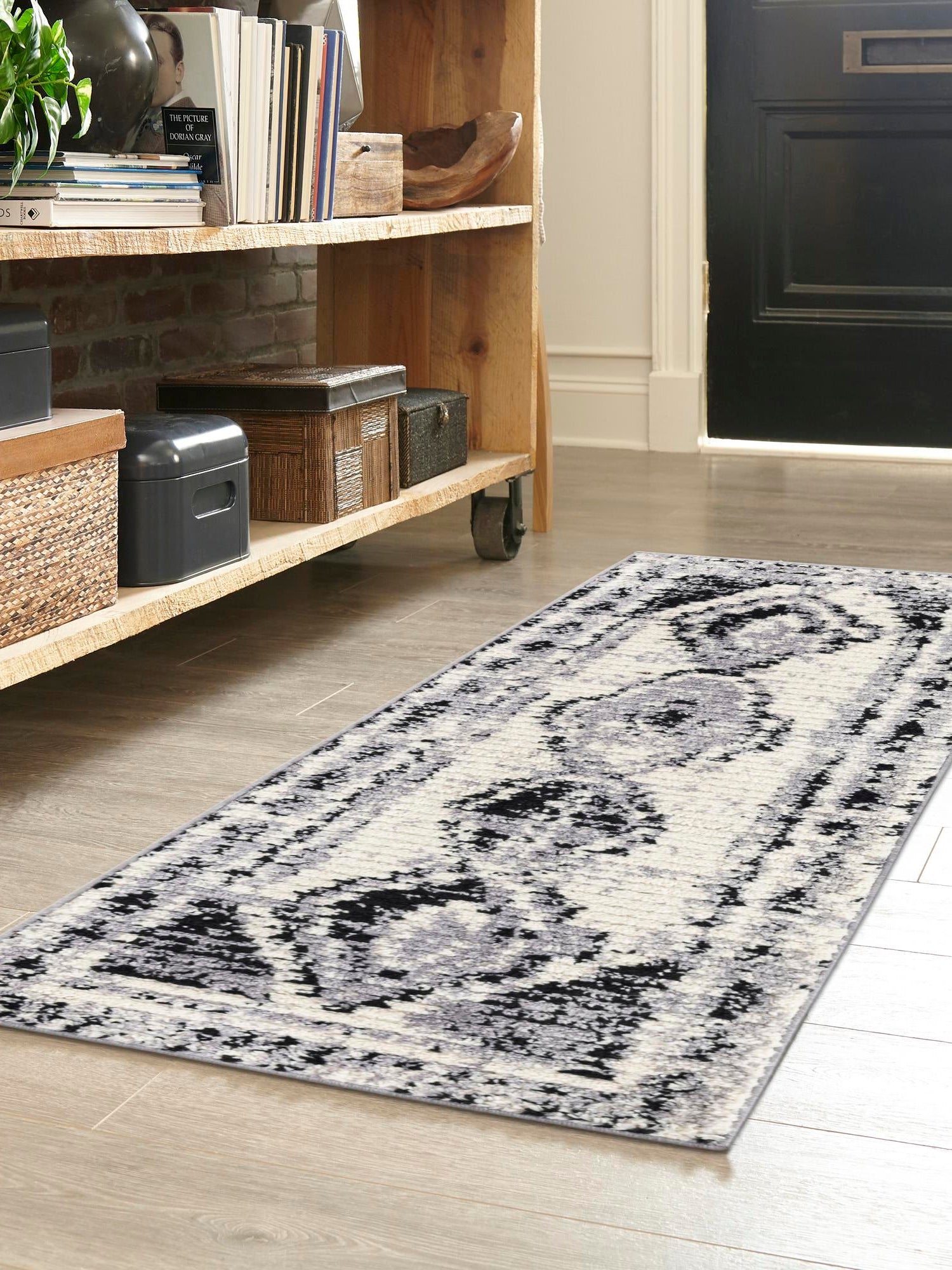 Black and White 2' 7 x 12' Tagine Runner Area Rug Durable 100% Polyester Modern Unique Easy Clean Carpet for Indoor Home Decor for Sale at Rug Engine