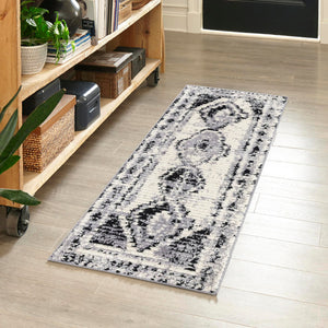 Black and White 2' x 7' 10 Tagine Runner Area Rug Durable 100% Polyester Modern Unique Easy Clean Carpet for Indoor Home Decor for Sale at Rug Engine