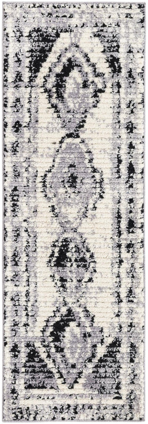 Black and White 2' x 6' Tagine Runner Area Rug Durable 100% Polyester Modern Unique Easy Clean Carpet for Indoor Home Decor for Sale at Rug Engine