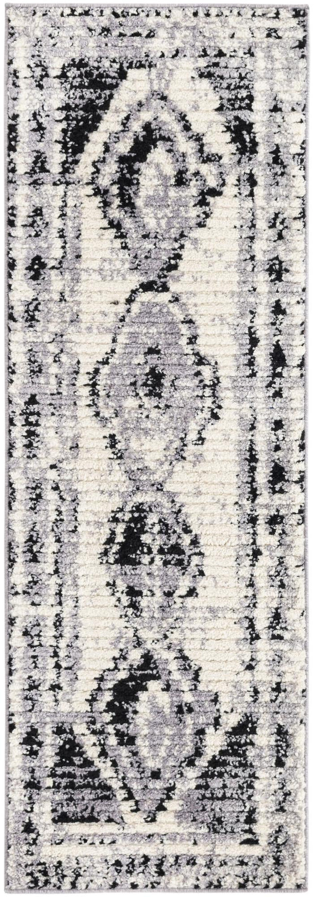 Black and White 2' x 6' Tagine Runner Area Rug Durable 100% Polyester Modern Unique Easy Clean Carpet for Indoor Home Decor for Sale at Rug Engine