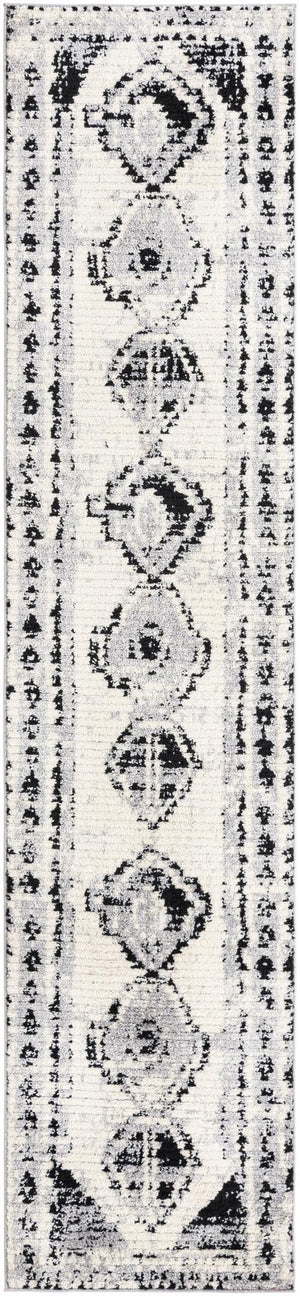 Black and White 2' 7 x 12' Tagine Runner Area Rug Durable 100% Polyester Modern Unique Easy Clean Carpet for Indoor Home Decor for Sale at Rug Engine