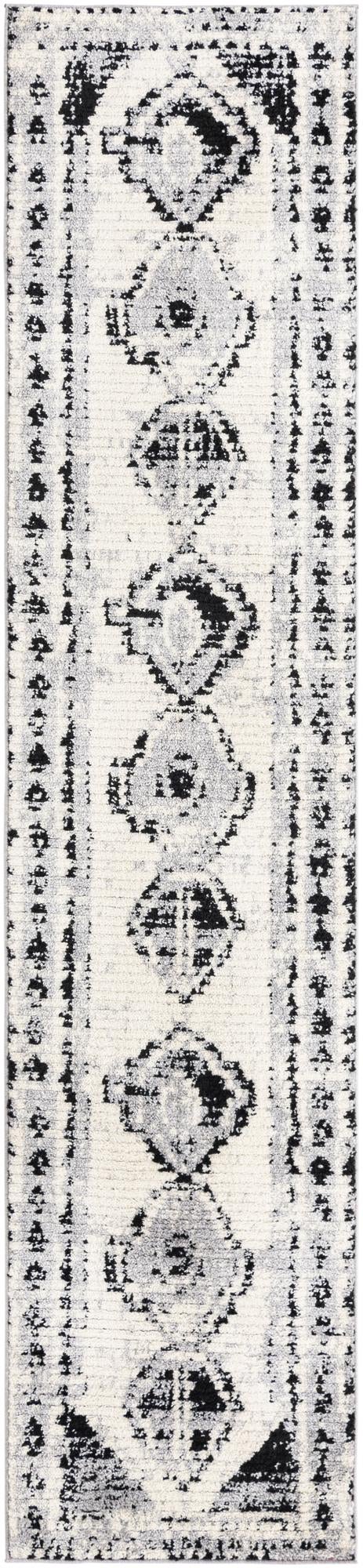 Black and White 2' 7 x 12' Tagine Runner Area Rug Durable 100% Polyester Modern Unique Easy Clean Carpet for Indoor Home Decor for Sale at Rug Engine