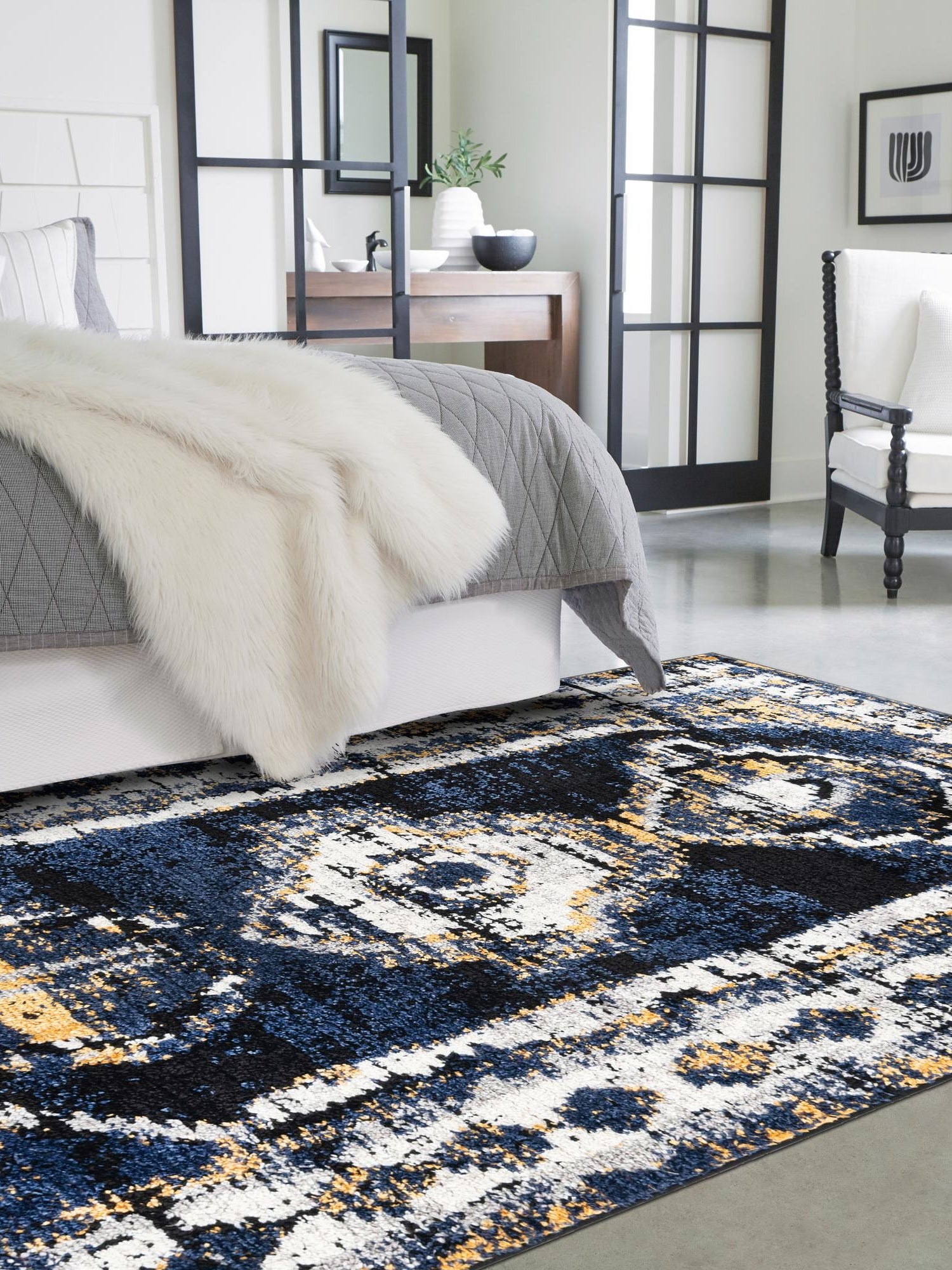 Blue 3' 3 x 5' 3 Tagine Rectangle Area Rug Durable 100% Polyester Modern Unique Easy Clean Carpet for Indoor Home Decor for Sale at Rug Engine