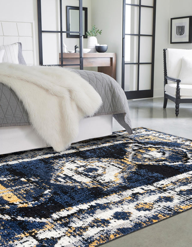 Blue 4' x 6' Tagine Rectangle Area Rug Durable 100% Polyester Modern Unique Easy Clean Carpet for Indoor Home Decor for Sale at Rug Engine