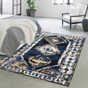 Blue 2' x 3' Tagine Rectangle Area Rug Durable 100% Polyester Modern Unique Easy Clean Carpet for Indoor Home Decor for Sale at Rug Engine
