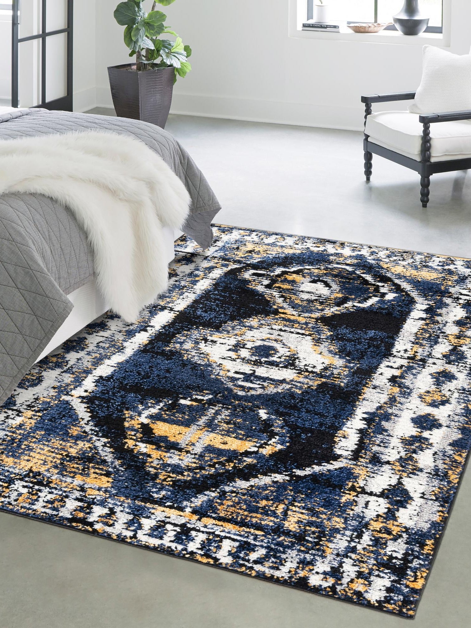 Blue 5' 3 x 8' Tagine Rectangle Area Rug Durable 100% Polyester Modern Unique Easy Clean Carpet for Indoor Home Decor for Sale at Rug Engine