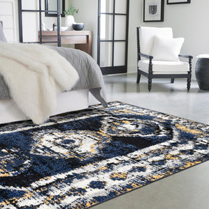 Blue 2' x 3' Tagine Rectangle Area Rug Durable 100% Polyester Modern Unique Easy Clean Carpet for Indoor Home Decor for Sale at Rug Engine