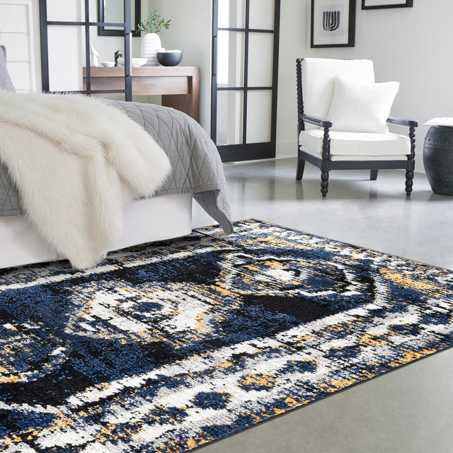 Blue 5' 3 x 8' Tagine Rectangle Area Rug Durable 100% Polyester Modern Unique Easy Clean Carpet for Indoor Home Decor for Sale at Rug Engine