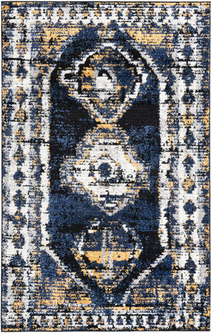 Blue 5' 3 x 8' Tagine Rectangle Area Rug Durable 100% Polyester Modern Unique Easy Clean Carpet for Indoor Home Decor for Sale at Rug Engine
