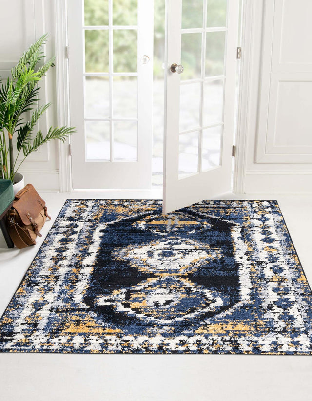 Blue 5' 3 x 5' 3 Tagine Square Area Rug Durable 100% Polyester Modern Unique Easy Clean Carpet for Indoor Home Decor for Sale at Rug Engine