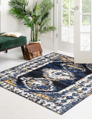 Blue 5' 3 x 5' 3 Tagine Square Area Rug Durable 100% Polyester Modern Unique Easy Clean Carpet for Indoor Home Decor for Sale at Rug Engine