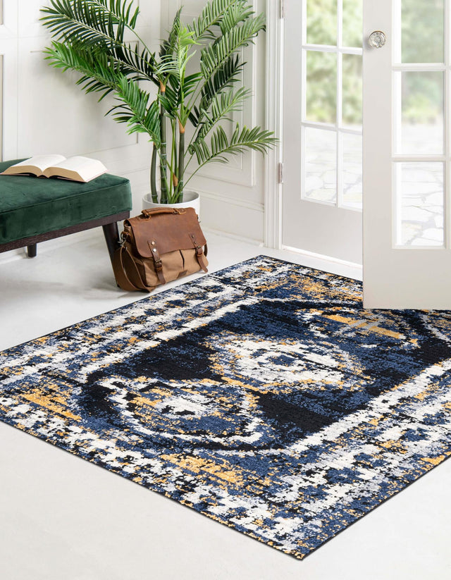 Blue 5' 3 x 5' 3 Tagine Square Area Rug Durable 100% Polyester Modern Unique Easy Clean Carpet for Indoor Home Decor for Sale at Rug Engine