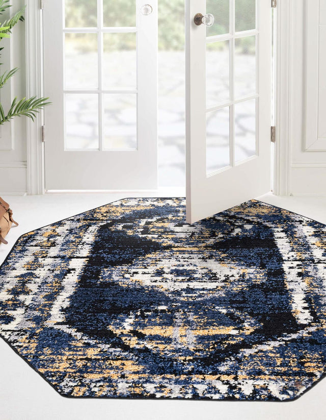 Blue 7' 10 x 7' 10 Tagine Octagon Area Rug Durable 100% Polyester Modern Unique Easy Clean Carpet for Indoor Home Decor for Sale at Rug Engine