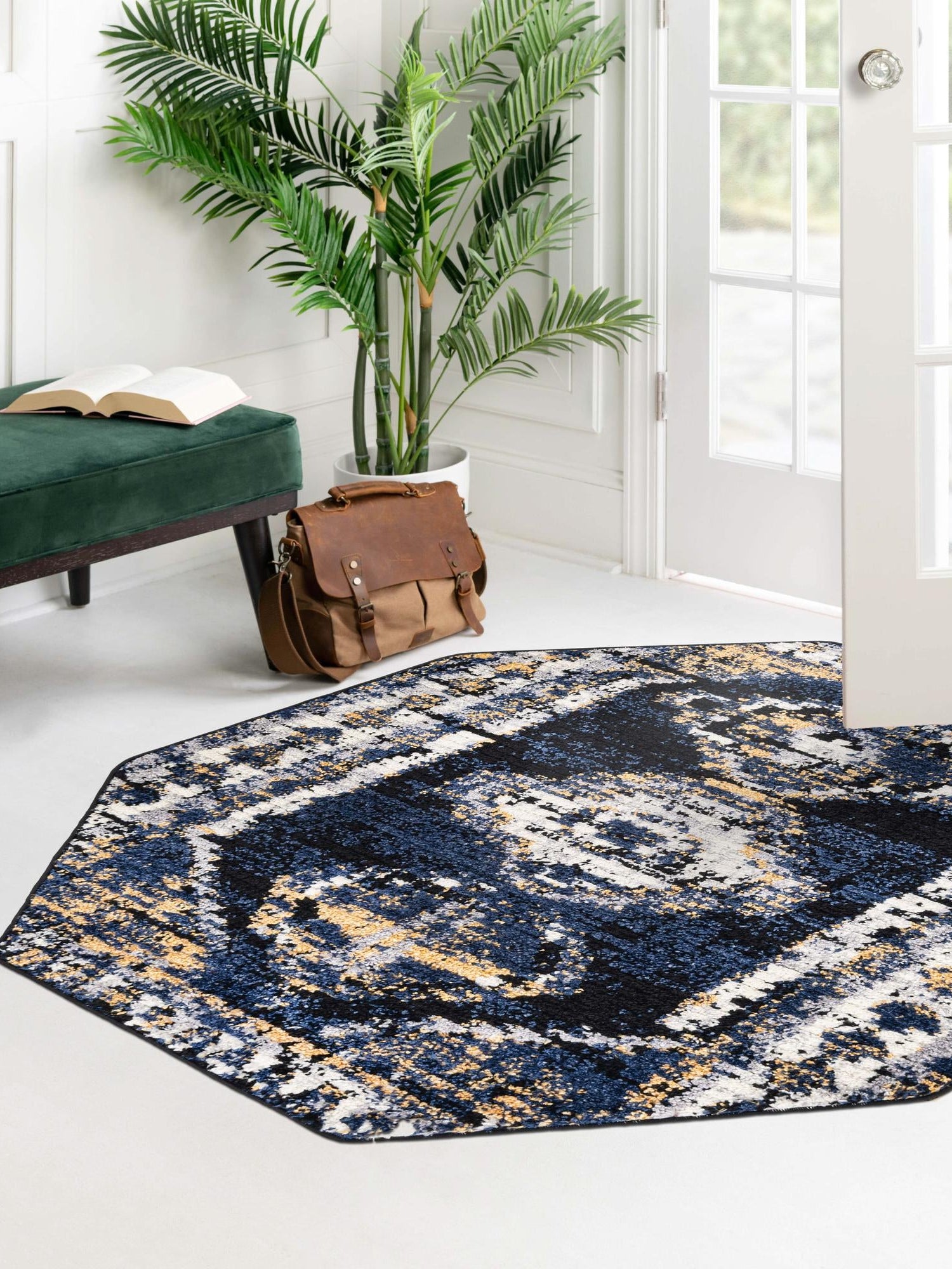 Blue 7' 10 x 7' 10 Tagine Octagon Area Rug Durable 100% Polyester Modern Unique Easy Clean Carpet for Indoor Home Decor for Sale at Rug Engine