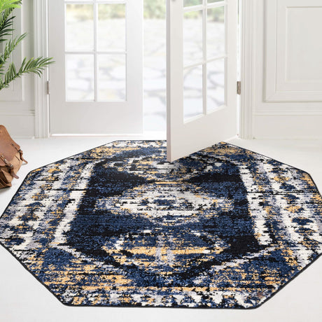 Blue 5' 3 x 5' 3 Tagine Octagon Area Rug Durable 100% Polyester Modern Unique Easy Clean Carpet for Indoor Home Decor for Sale at Rug Engine