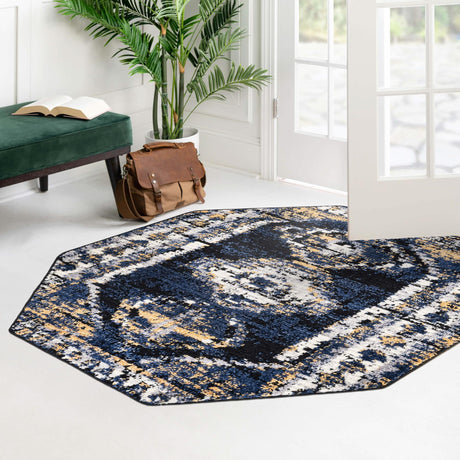 Blue 5' 3 x 5' 3 Tagine Octagon Area Rug Durable 100% Polyester Modern Unique Easy Clean Carpet for Indoor Home Decor for Sale at Rug Engine