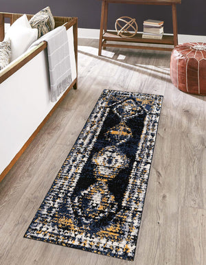 Blue 2' 7 x 12' Tagine Runner Area Rug Durable 100% Polyester Modern Unique Easy Clean Carpet for Indoor Home Decor for Sale at Rug Engine