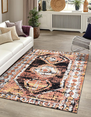 Terracotta 9' x 12' Tagine Rectangle Area Rug Durable 100% Polyester Modern Unique Easy Clean Carpet for Indoor Home Decor for Sale at Rug Engine