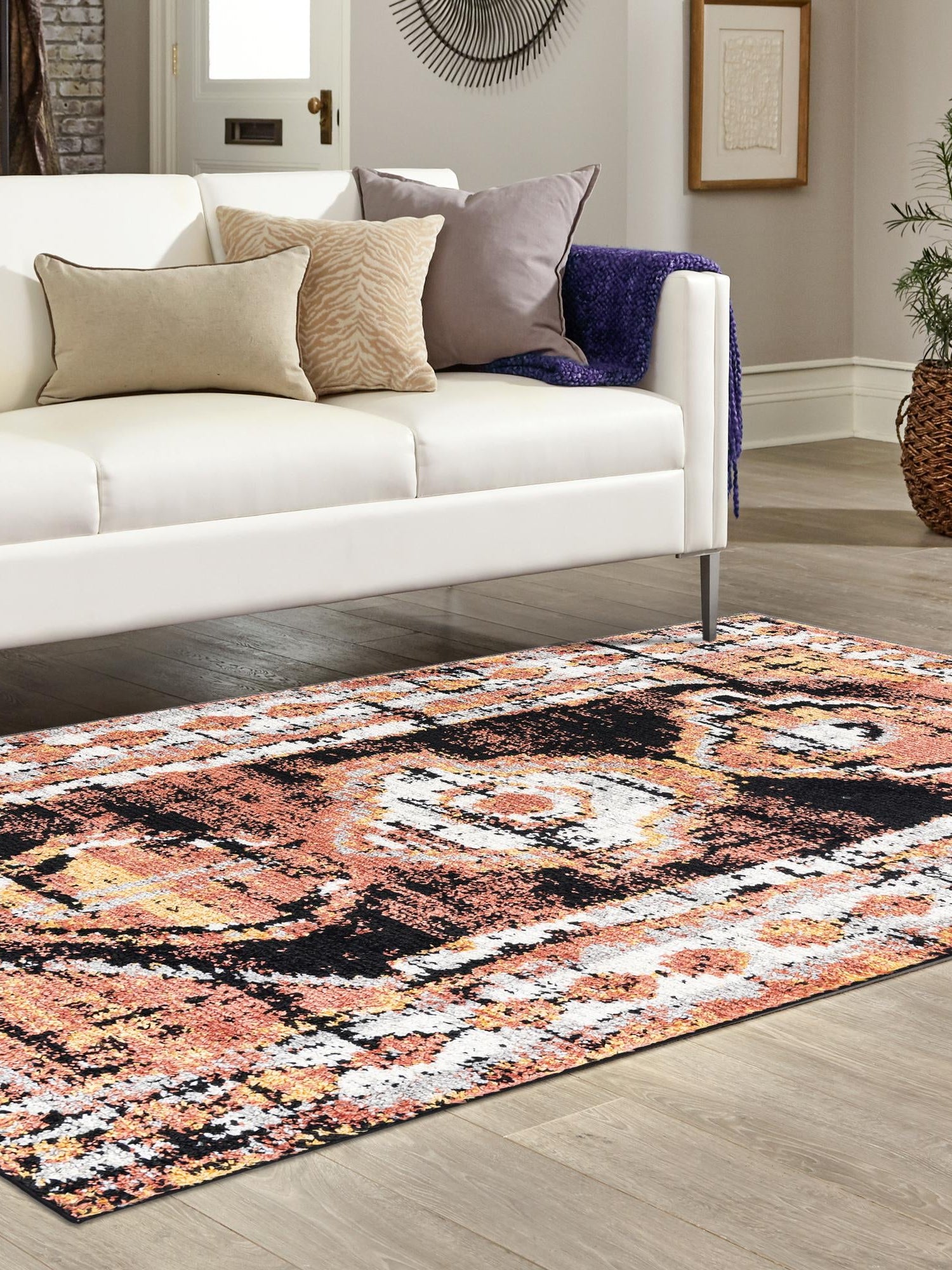 Terracotta 5' 3 x 8' Tagine Rectangle Area Rug Durable 100% Polyester Modern Unique Easy Clean Carpet for Indoor Home Decor for Sale at Rug Engine