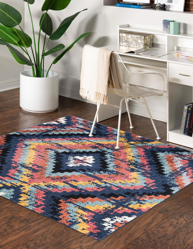 Blue 5' 3 x 5' 3 Tagine Square Area Rug Durable 100% Polyester Modern Unique Easy Clean Carpet for Indoor Home Decor for Sale at Rug Engine