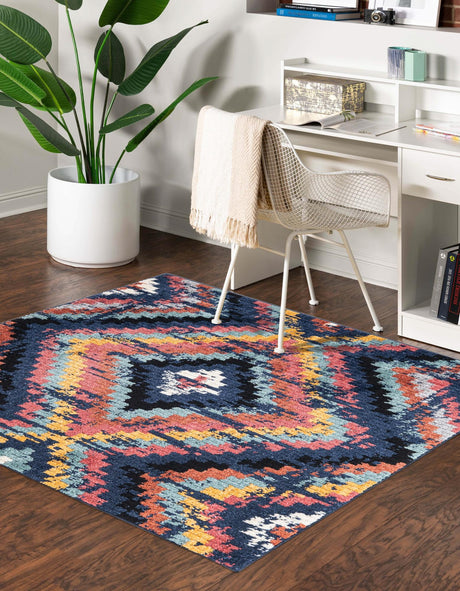 Blue 7' 10 x 7' 10 Tagine Square Area Rug Durable 100% Polyester Modern Unique Easy Clean Carpet for Indoor Home Decor for Sale at Rug Engine