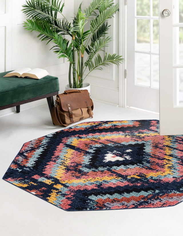 Blue 7' 10 x 7' 10 Tagine Octagon Area Rug Durable 100% Polyester Modern Unique Easy Clean Carpet for Indoor Home Decor for Sale at Rug Engine