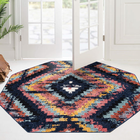 Blue 7' 10 x 7' 10 Tagine Octagon Area Rug Durable 100% Polyester Modern Unique Easy Clean Carpet for Indoor Home Decor for Sale at Rug Engine