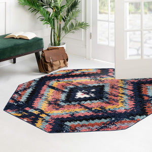 Blue 7' 10 x 7' 10 Tagine Octagon Area Rug Durable 100% Polyester Modern Unique Easy Clean Carpet for Indoor Home Decor for Sale at Rug Engine