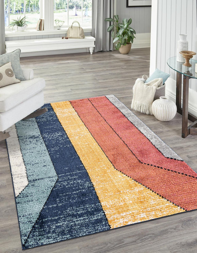 Multicolor 6' x 9' Tagine Rectangle Area Rug Durable 100% Polyester Modern Unique Easy Clean Carpet for Indoor Home Decor for Sale at Rug Engine