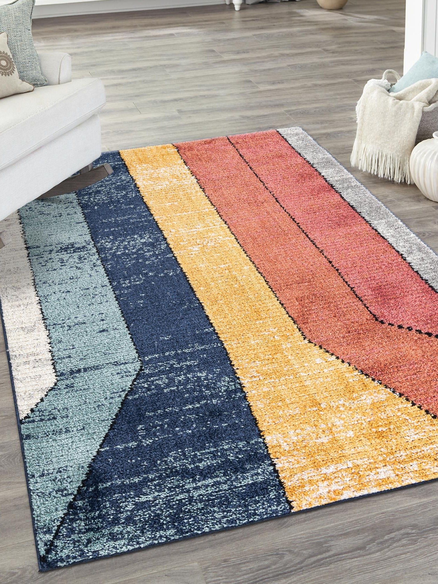 Multicolor 5' 3 x 8' Tagine Rectangle Area Rug Durable 100% Polyester Modern Unique Easy Clean Carpet for Indoor Home Decor for Sale at Rug Engine