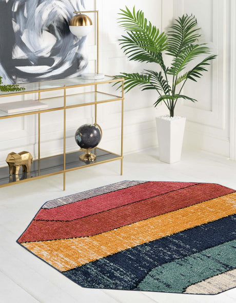 Multicolor 5' 3 x 5' 3 Tagine Octagon Area Rug Durable 100% Polyester Modern Unique Easy Clean Carpet for Indoor Home Decor for Sale at Rug Engine
