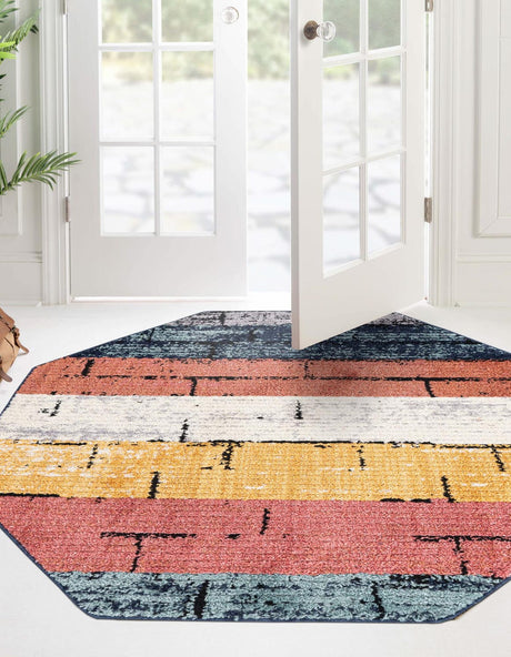 Multicolor 5' 3 x 5' 3 Tagine Octagon Area Rug Durable 100% Polyester Modern Unique Easy Clean Carpet for Indoor Home Decor for Sale at Rug Engine