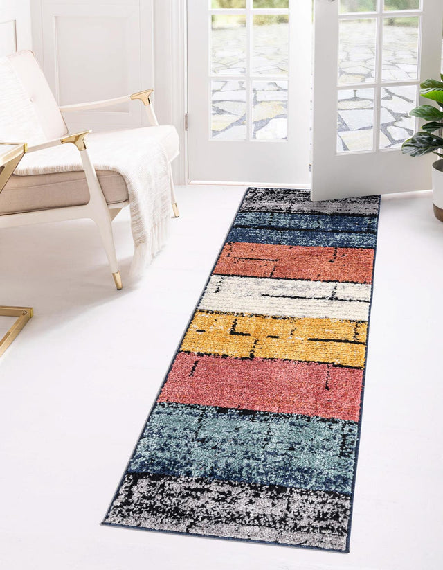 Multicolor 2' x 5' Tagine Runner Area Rug Durable 100% Polyester Modern Unique Easy Clean Carpet for Indoor Home Decor for Sale at Rug Engine