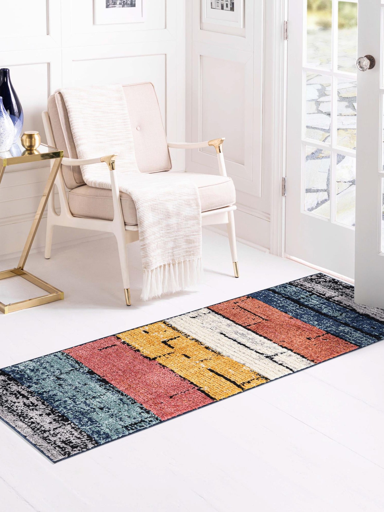 Multicolor 2' x 10' Tagine Runner Area Rug Durable 100% Polyester Modern Unique Easy Clean Carpet for Indoor Home Decor for Sale at Rug Engine