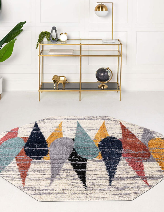 Ivory 7' 10 x 7' 10 Tagine Octagon Area Rug Durable 100% Polyester Modern Unique Easy Clean Carpet for Indoor Home Decor for Sale at Rug Engine