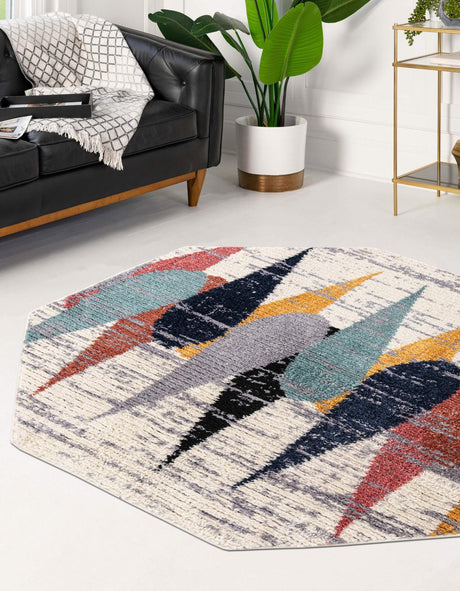 Ivory 5' 3 x 5' 3 Tagine Octagon Area Rug Durable 100% Polyester Modern Unique Easy Clean Carpet for Indoor Home Decor for Sale at Rug Engine