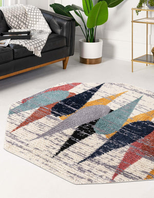 Ivory 7' 10 x 7' 10 Tagine Octagon Area Rug Durable 100% Polyester Modern Unique Easy Clean Carpet for Indoor Home Decor for Sale at Rug Engine