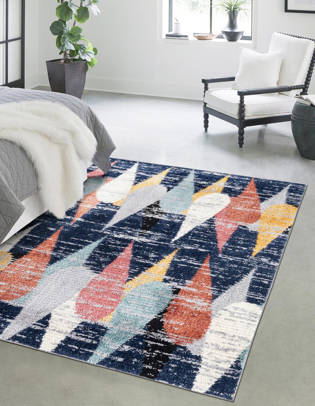 Blue 7' 10 x 10' Tagine Rectangle Area Rug Durable 100% Polyester Modern Unique Easy Clean Carpet for Indoor Home Decor for Sale at Rug Engine
