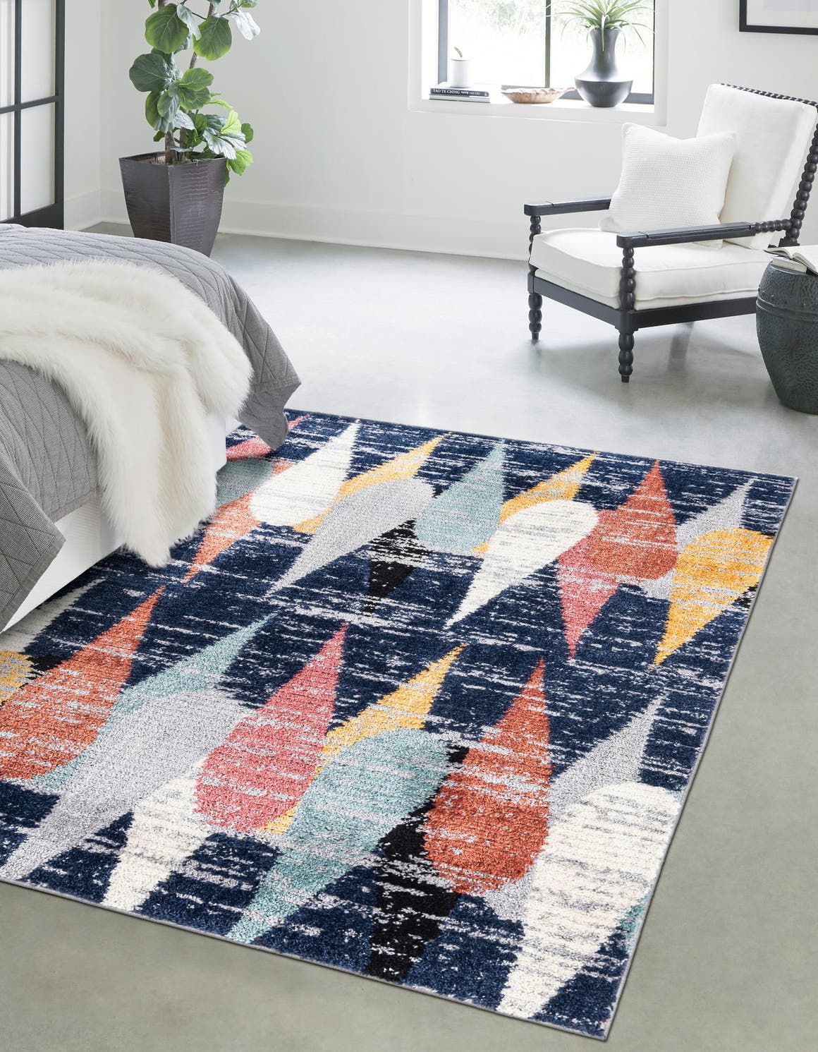 Blue 5' 3 x 8' Tagine Rectangle Area Rug Durable 100% Polyester Modern Unique Easy Clean Carpet for Indoor Home Decor for Sale at Rug Engine
