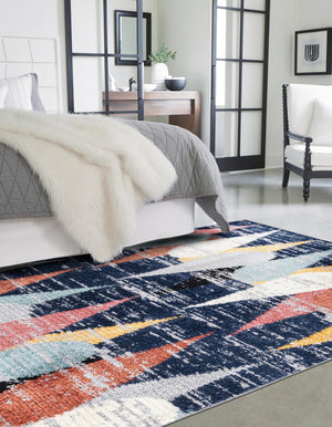 Blue 5' 3 x 8' Tagine Rectangle Area Rug Durable 100% Polyester Modern Unique Easy Clean Carpet for Indoor Home Decor for Sale at Rug Engine