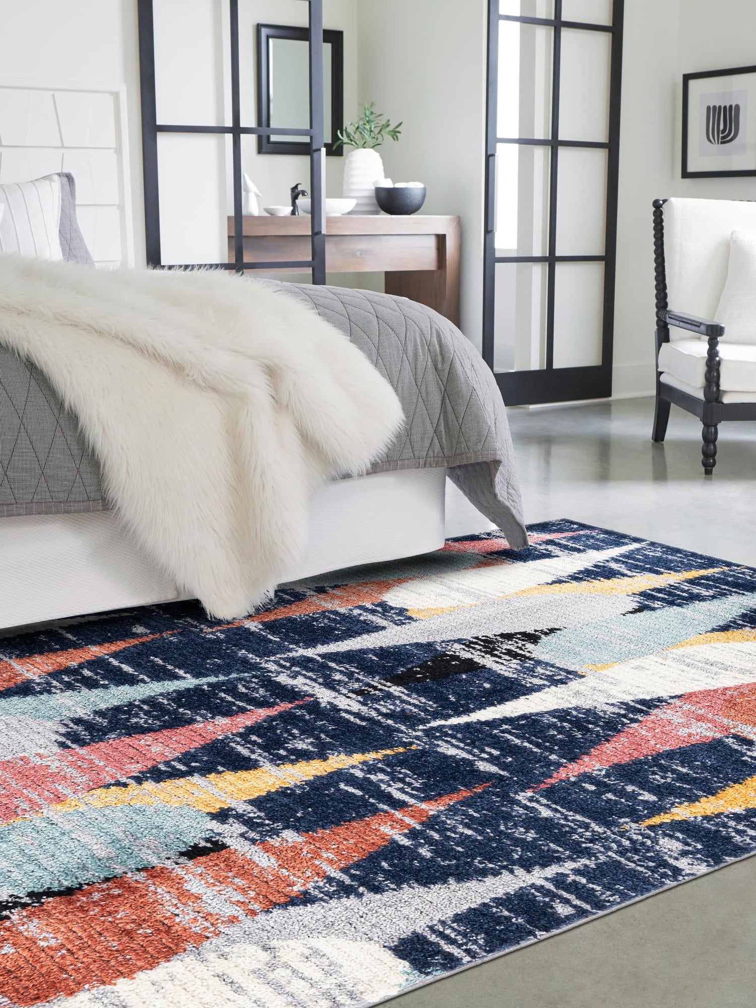 Blue 9' x 12' Tagine Rectangle Area Rug Durable 100% Polyester Modern Unique Easy Clean Carpet for Indoor Home Decor for Sale at Rug Engine