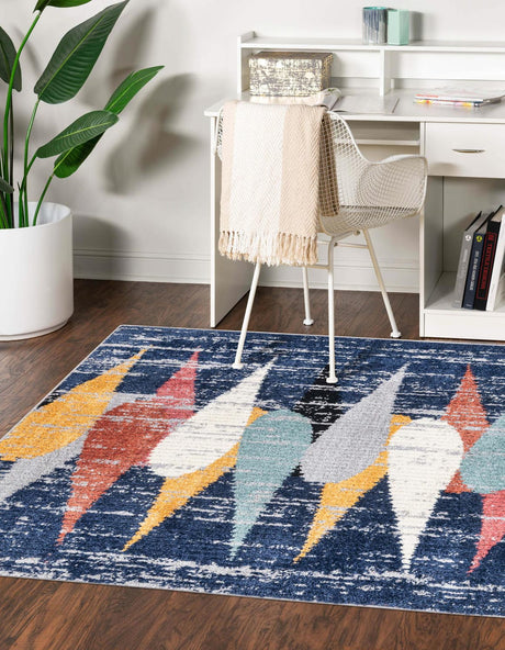 Blue 7' 10 x 7' 10 Tagine Square Area Rug Durable 100% Polyester Modern Unique Easy Clean Carpet for Indoor Home Decor for Sale at Rug Engine