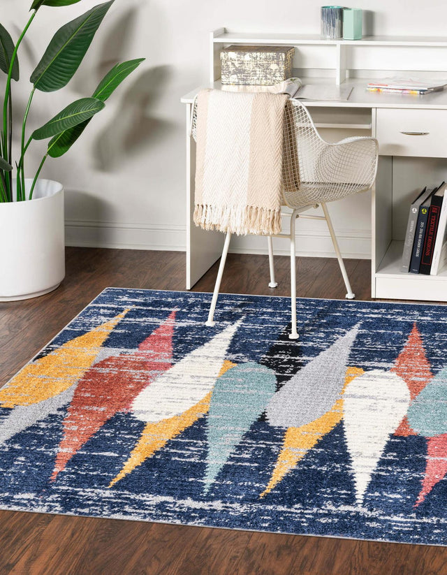 Blue 7' 10 x 7' 10 Tagine Square Area Rug Durable 100% Polyester Modern Unique Easy Clean Carpet for Indoor Home Decor for Sale at Rug Engine