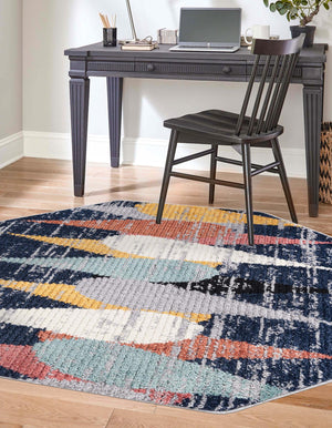 Blue 7' 10 x 7' 10 Tagine Octagon Area Rug Durable 100% Polyester Modern Unique Easy Clean Carpet for Indoor Home Decor for Sale at Rug Engine