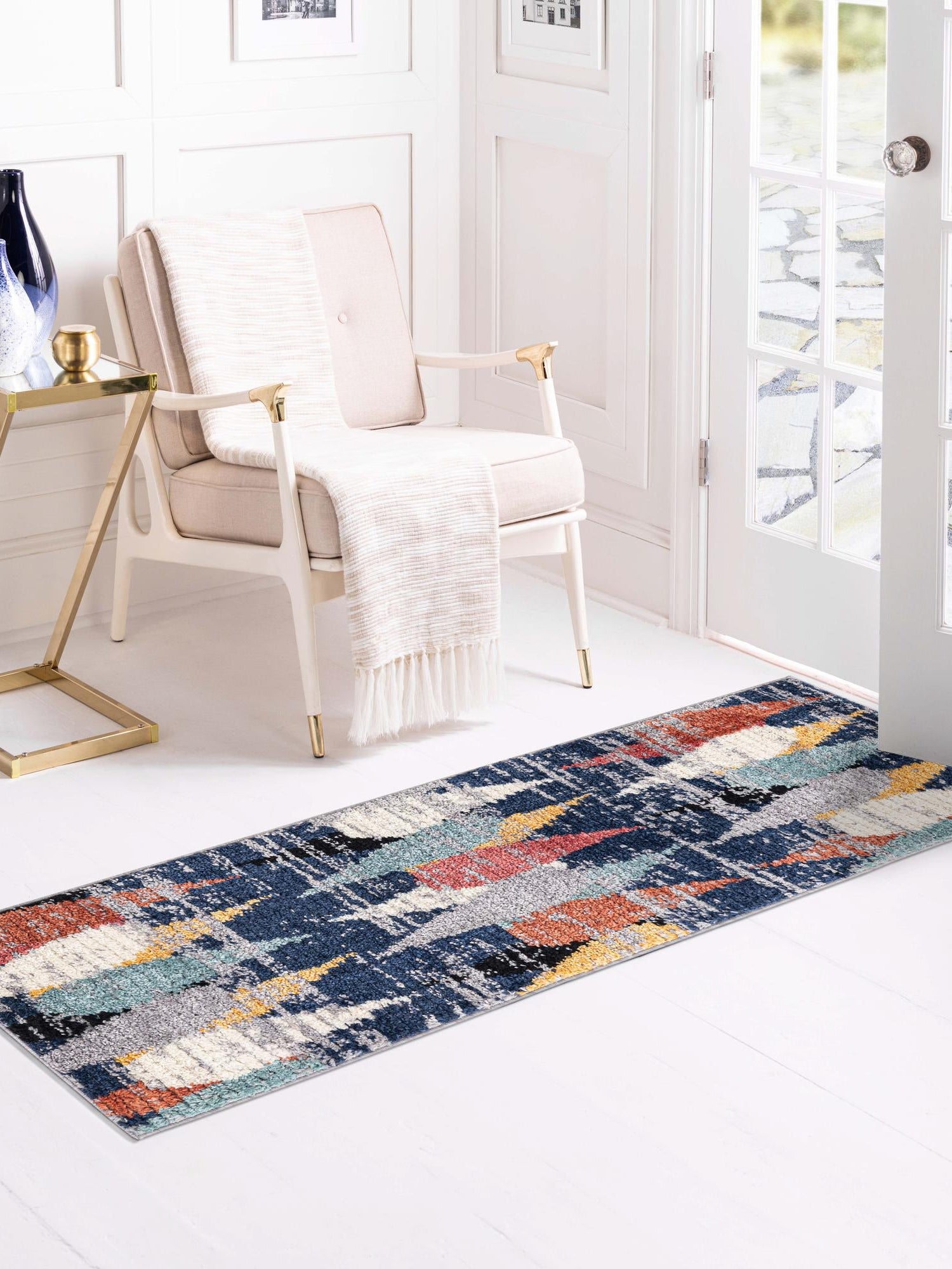 Blue 2' x 7' 10 Tagine Runner Area Rug Durable 100% Polyester Modern Unique Easy Clean Carpet for Indoor Home Decor for Sale at Rug Engine